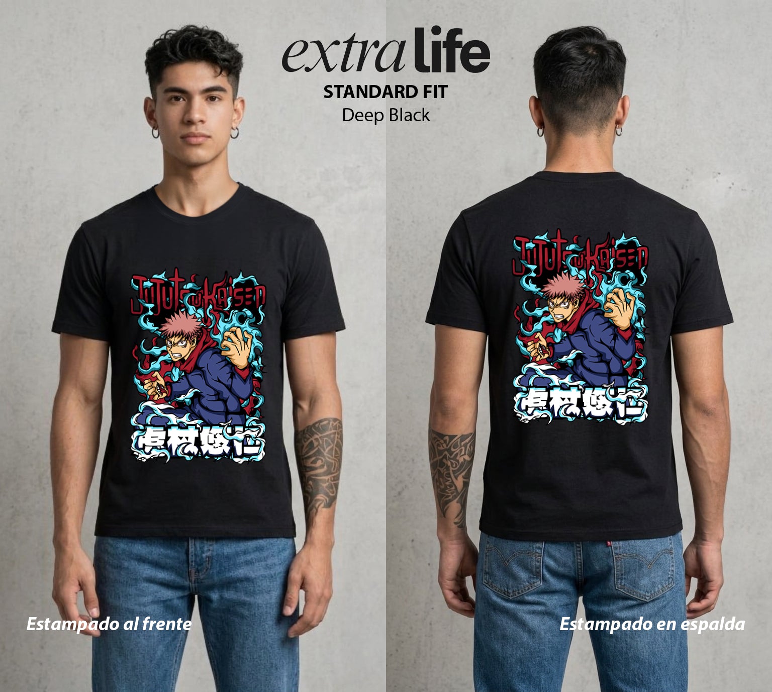 El Arte de las Maldiciones | El Recipiente del Rey #01964 - Playera Standard Fit | Deep Black - Foto en modelo