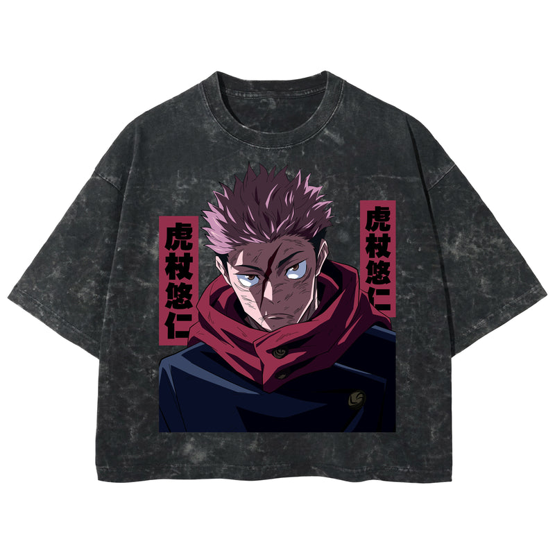 Playera streetwear premium de anime y gaming ExtraLife MX, corte boxy deluxe mineral wash heavyweight en color Acid Wash, moda urbana mexicana de culto.