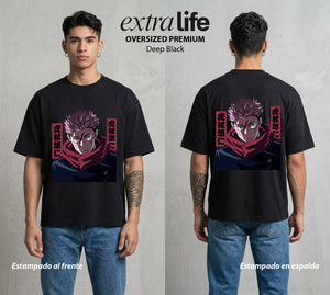 El Arte de las Maldiciones | Fuerza de Voluntad #01965 - Playera Oversized Premium | Deep Black - Foto en modelo