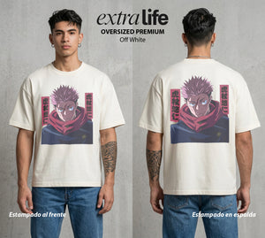 El Arte de las Maldiciones | Fuerza de Voluntad #01965 - Playera Oversized Premium | Off White - Foto en modelo