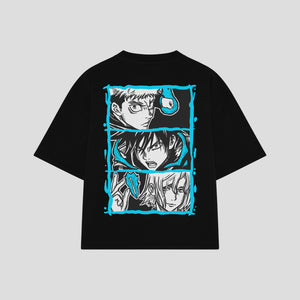 Playera streetwear premium de anime y gaming ExtraLife MX, corte boxy oversized drop shoulder heavyweight en color Deep Black y Off-White, moda urbana mexicana de culto.