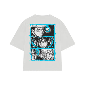 Playera streetwear premium de anime y gaming ExtraLife MX, corte boxy oversized drop shoulder heavyweight en color Deep Black y Off-White, moda urbana mexicana de culto.