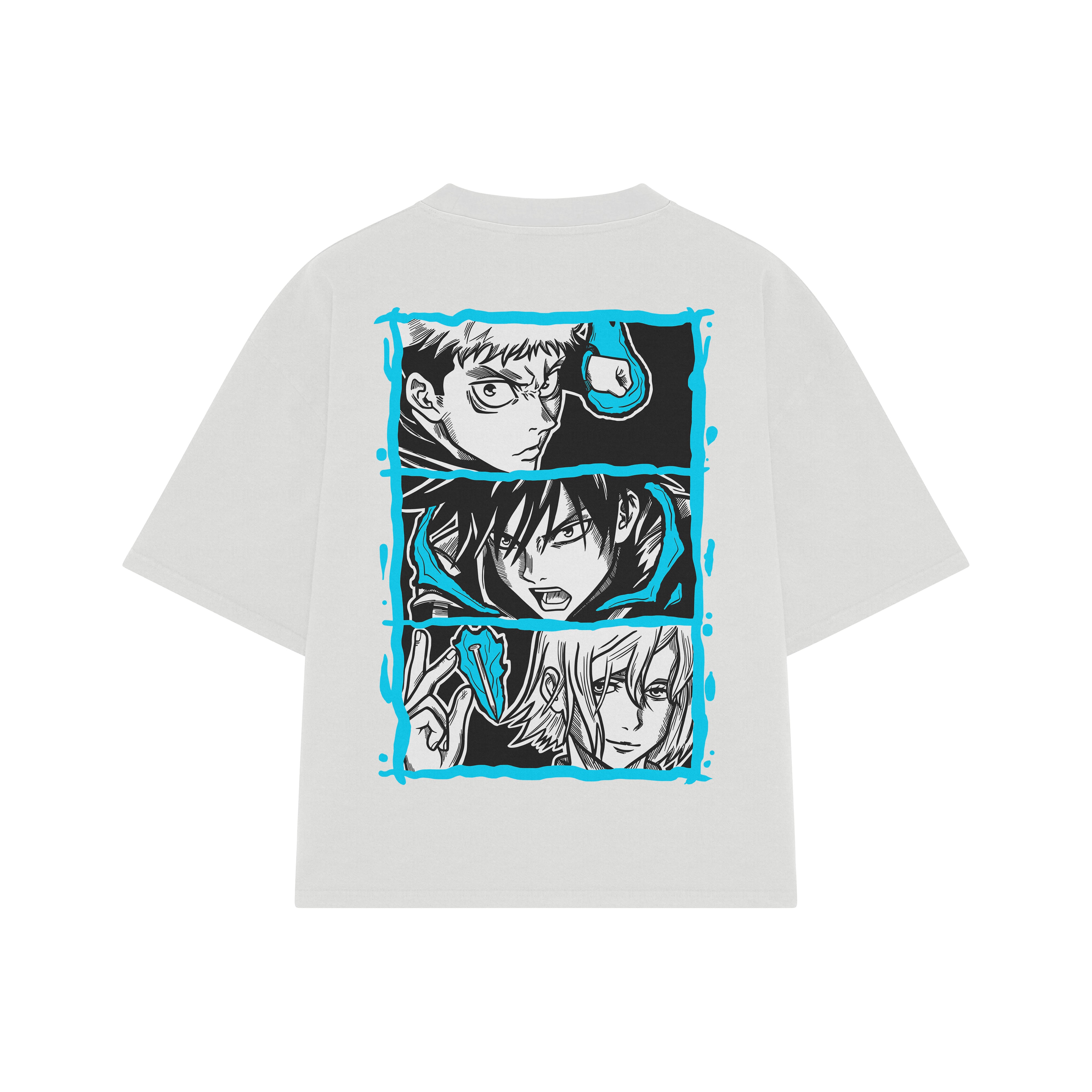 Playera streetwear premium de anime y gaming ExtraLife MX, corte boxy oversized drop shoulder heavyweight en color Deep Black y Off-White, moda urbana mexicana de culto.