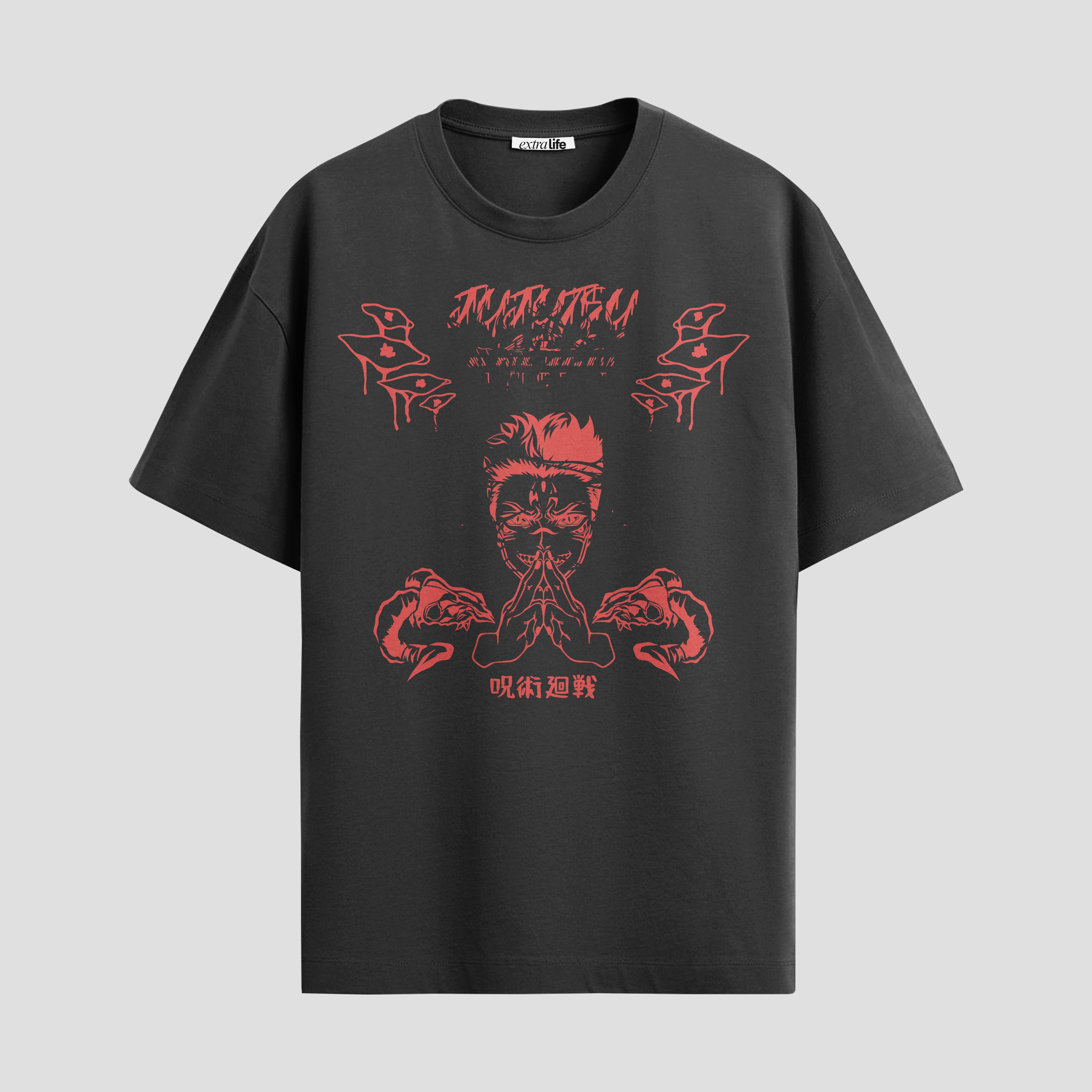 Playera urbana de anime y gaming ExtraLife MX, corte Standard Fit unisex ligero y transpirable en color Deep Black y Pure White, ropa de uso diario para gym y casual.