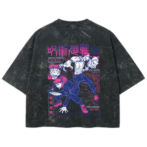 Playera streetwear premium de anime y gaming ExtraLife MX, corte boxy deluxe mineral wash heavyweight en color Acid Wash, moda urbana mexicana de culto.