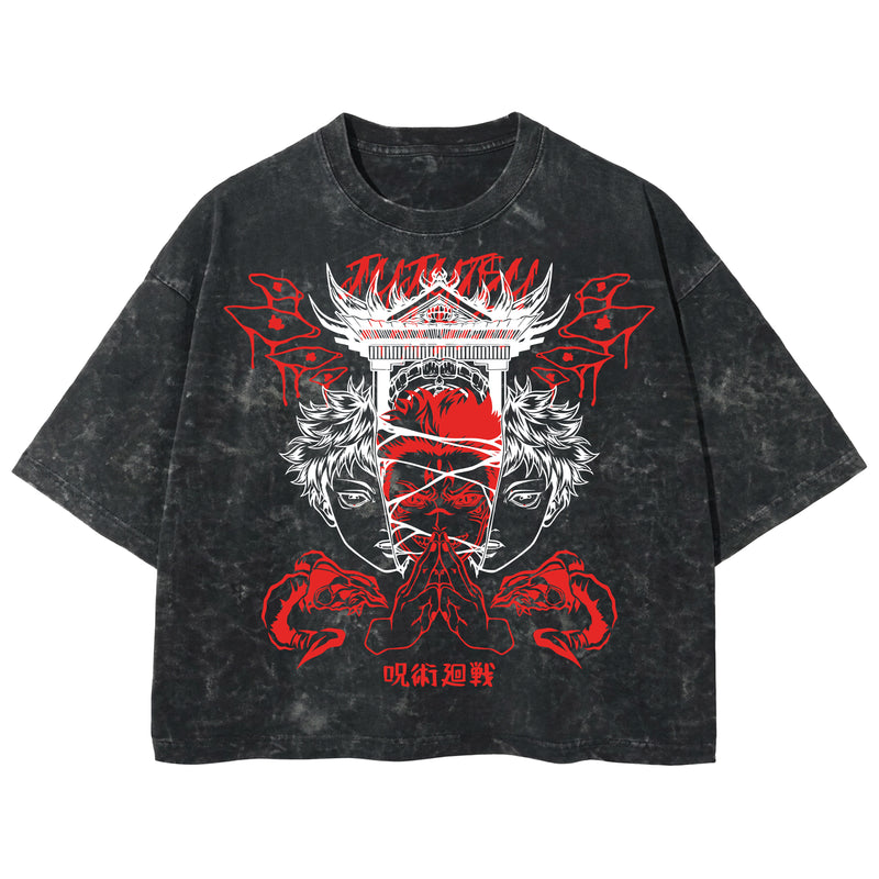 Playera streetwear premium de anime y gaming ExtraLife MX, corte boxy deluxe mineral wash heavyweight en color Acid Wash, moda urbana mexicana de culto.