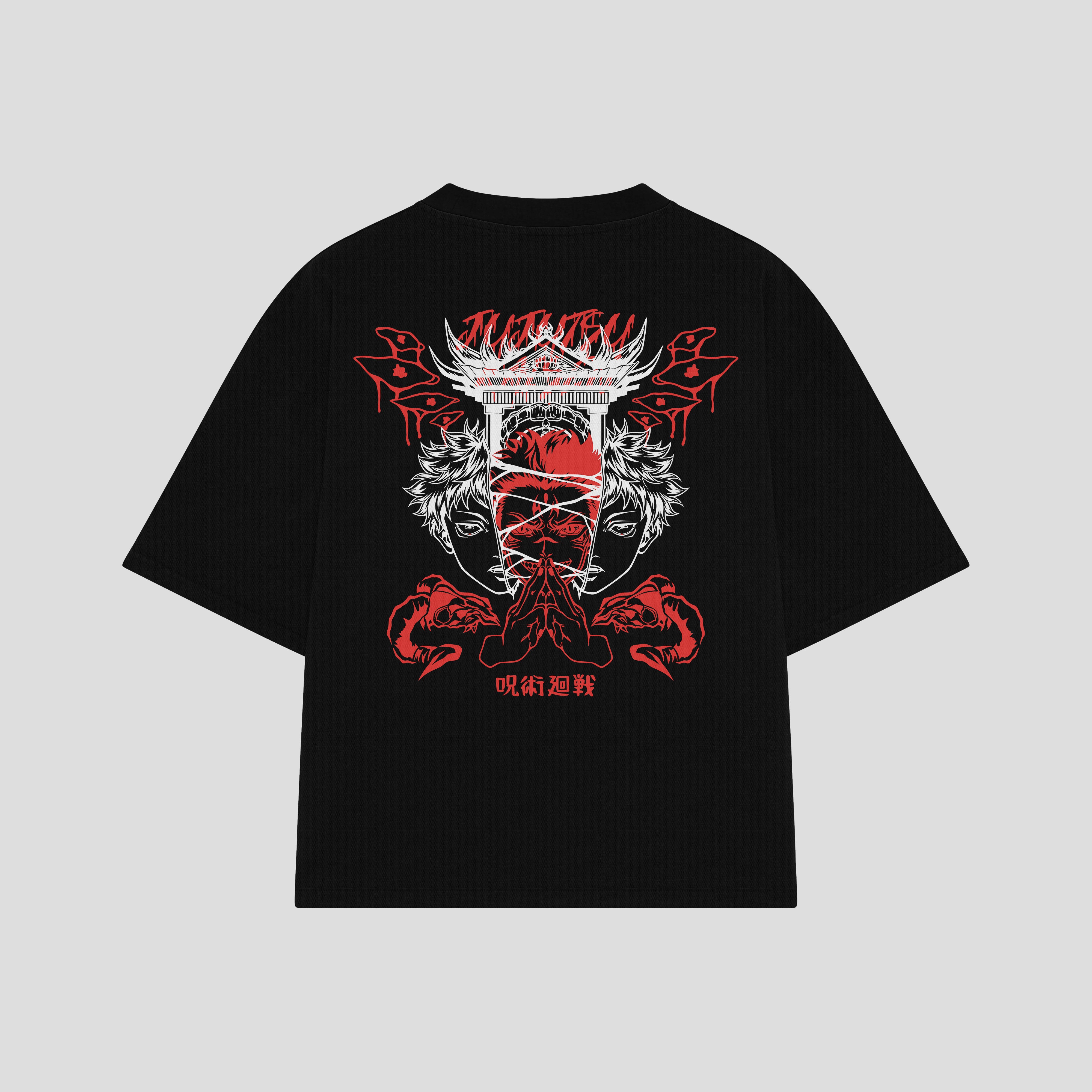 Playera streetwear premium de anime y gaming ExtraLife MX, corte boxy oversized drop shoulder heavyweight en color Deep Black y Off-White, moda urbana mexicana de culto.