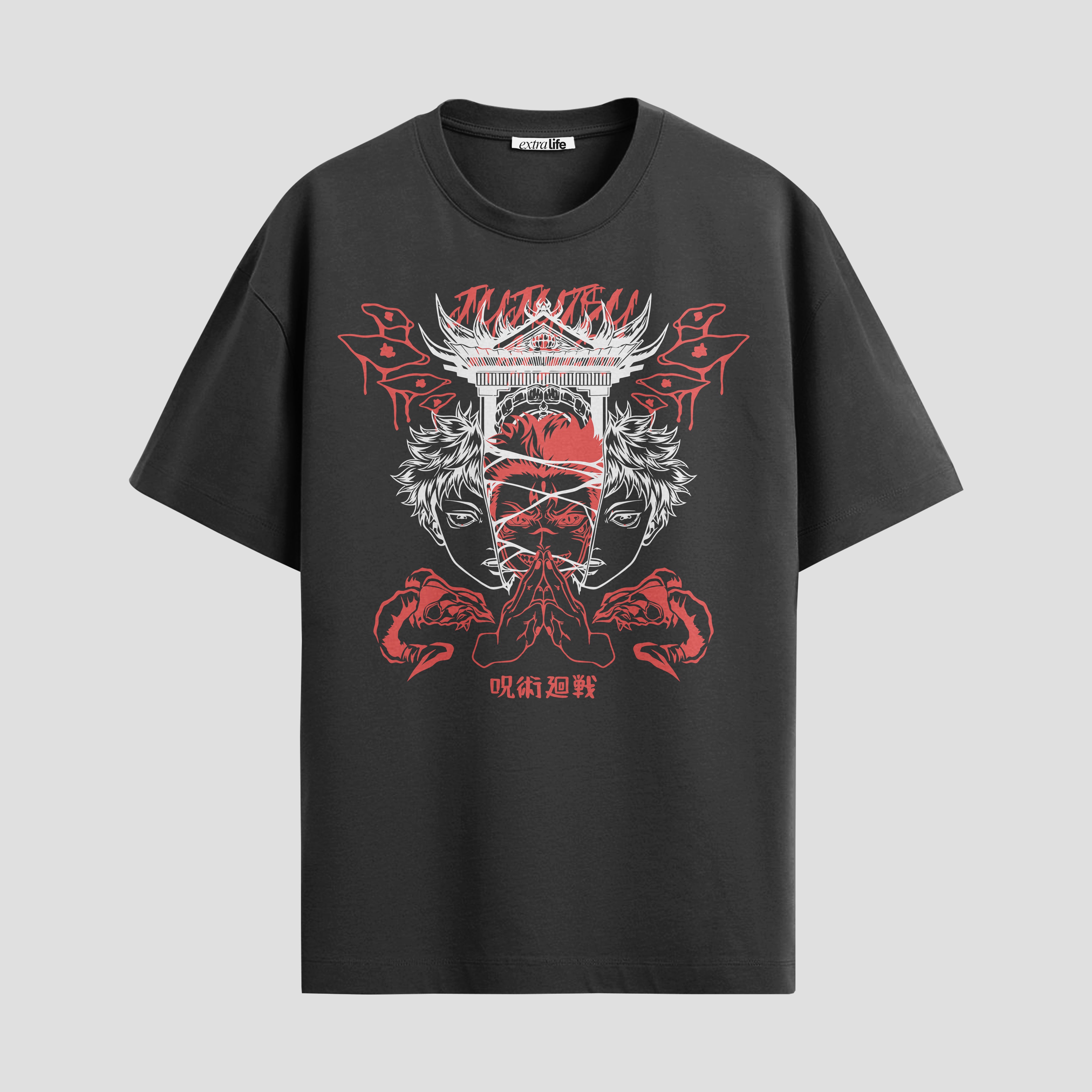 Playera urbana de anime y gaming ExtraLife MX, corte Standard Fit unisex ligero y transpirable en color Deep Black y Pure White, ropa de uso diario para gym y casual.