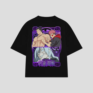 Playera streetwear premium de anime y gaming ExtraLife MX, corte boxy oversized drop shoulder heavyweight en color Deep Black y Off-White, moda urbana mexicana de culto.