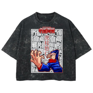 Playera streetwear premium de anime y gaming ExtraLife MX, corte boxy deluxe mineral wash heavyweight en color Acid Wash, moda urbana mexicana de culto.