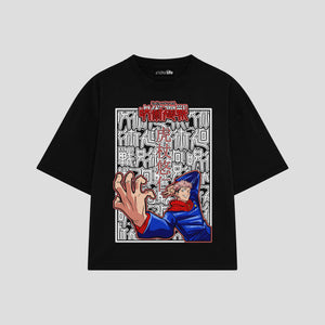 Playera streetwear premium de anime y gaming ExtraLife MX, corte boxy oversized drop shoulder heavyweight en color Deep Black y Off-White, moda urbana mexicana de culto.
