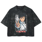 Playera streetwear premium de anime y gaming ExtraLife MX, corte boxy deluxe mineral wash heavyweight en color Acid Wash, moda urbana mexicana de culto.