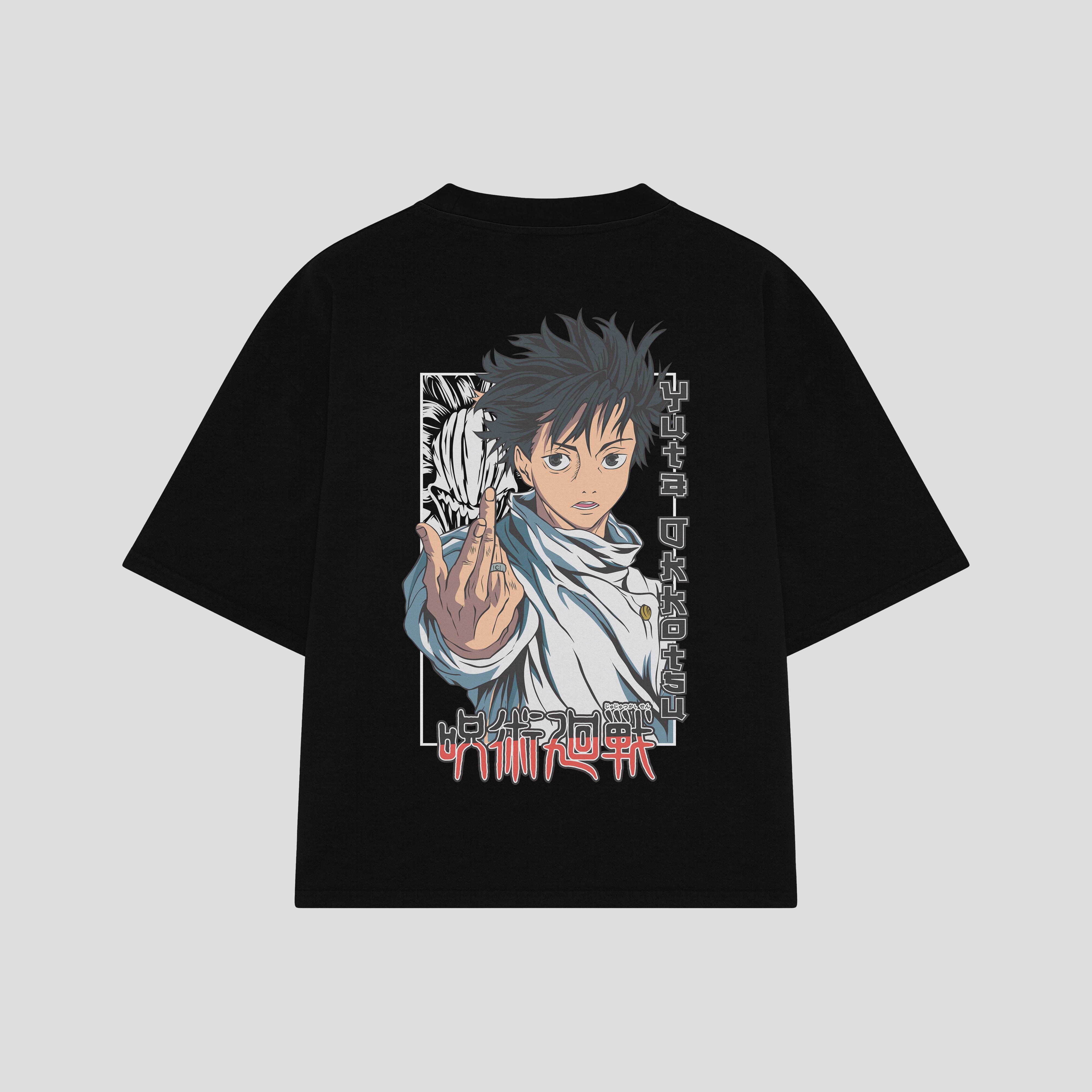 Playera streetwear premium de anime y gaming ExtraLife MX, corte boxy oversized drop shoulder heavyweight en color Deep Black y Off-White, moda urbana mexicana de culto.