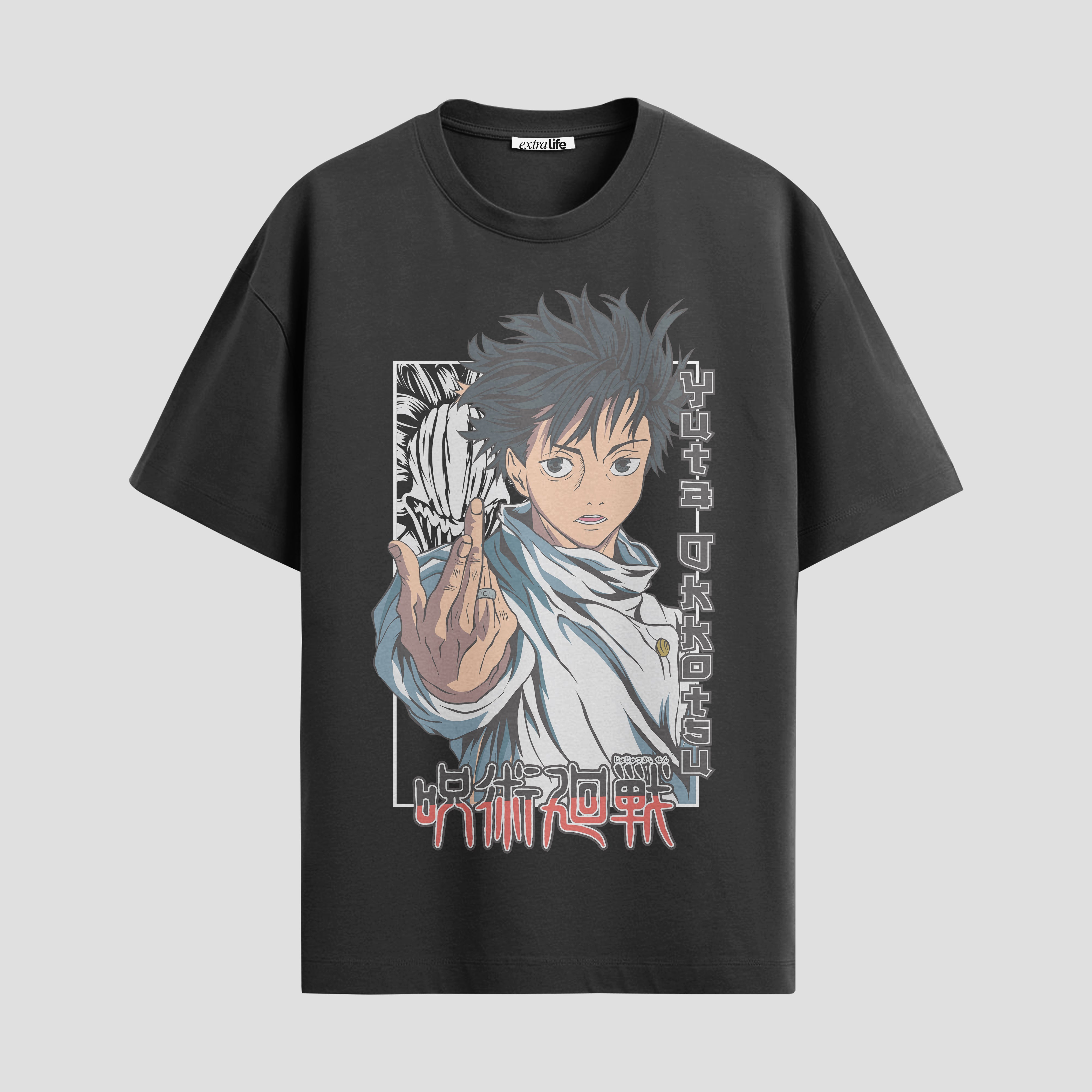 Playera urbana de anime y gaming ExtraLife MX, corte Standard Fit unisex ligero y transpirable en color Deep Black y Pure White, ropa de uso diario para gym y casual.