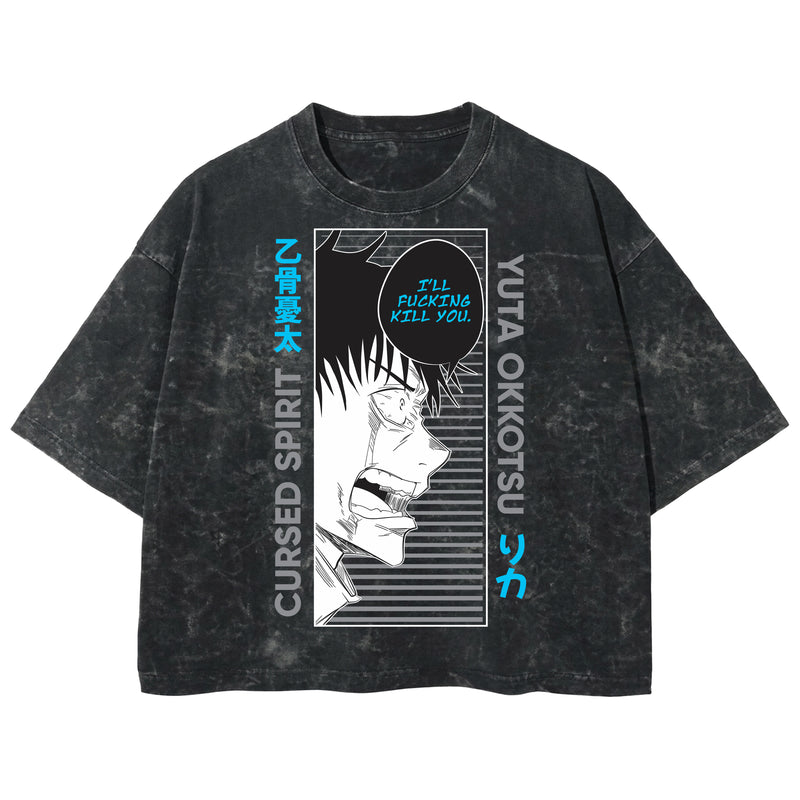 Playera streetwear premium de anime y gaming ExtraLife MX, corte boxy deluxe mineral wash heavyweight en color Acid Wash, moda urbana mexicana de culto.