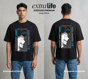El Arte de las Maldiciones | Amor Maldito del Bien #01975 - Playera Oversized Premium | Deep Black - Foto en modelo
