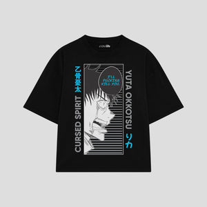 Playera streetwear premium de anime y gaming ExtraLife MX, corte boxy oversized drop shoulder heavyweight en color Deep Black y Off-White, moda urbana mexicana de culto.
