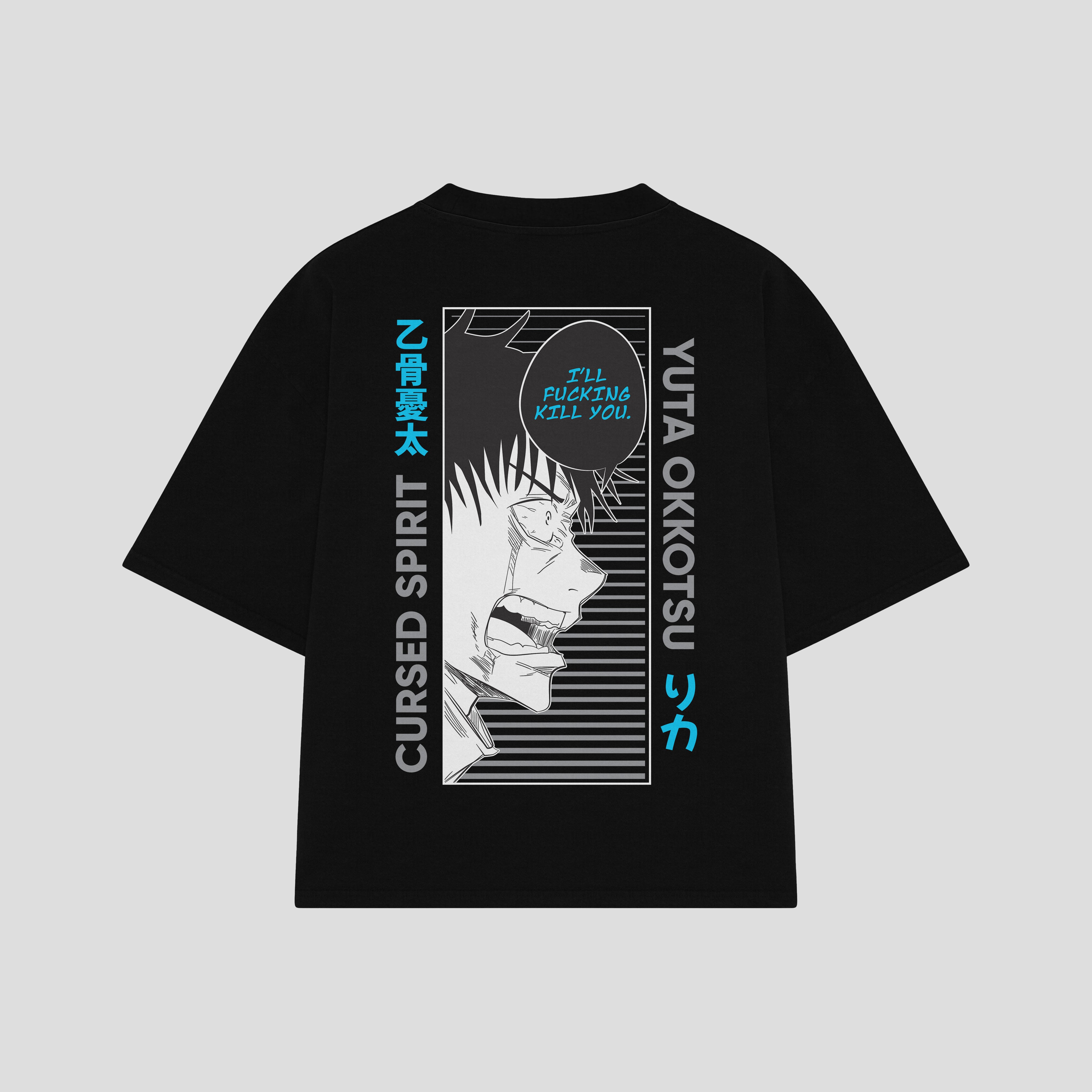 Playera streetwear premium de anime y gaming ExtraLife MX, corte boxy oversized drop shoulder heavyweight en color Deep Black y Off-White, moda urbana mexicana de culto.