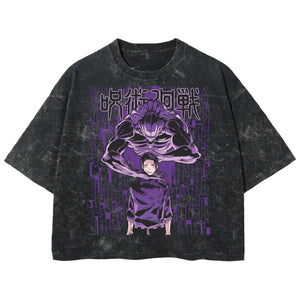 Playera streetwear premium de anime y gaming ExtraLife MX, corte boxy deluxe mineral wash heavyweight en color Acid Wash, moda urbana mexicana de culto.