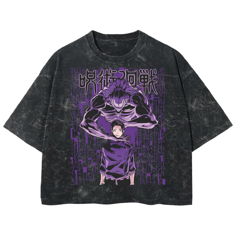 Playera streetwear premium de anime y gaming ExtraLife MX, corte boxy deluxe mineral wash heavyweight en color Acid Wash, moda urbana mexicana de culto.