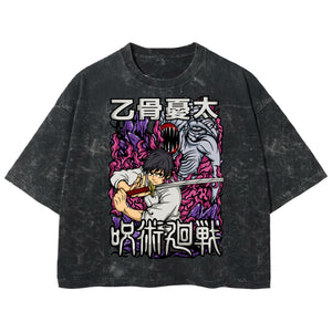 Playera streetwear premium de anime y gaming ExtraLife MX, corte boxy deluxe mineral wash heavyweight en color Acid Wash, moda urbana mexicana de culto.