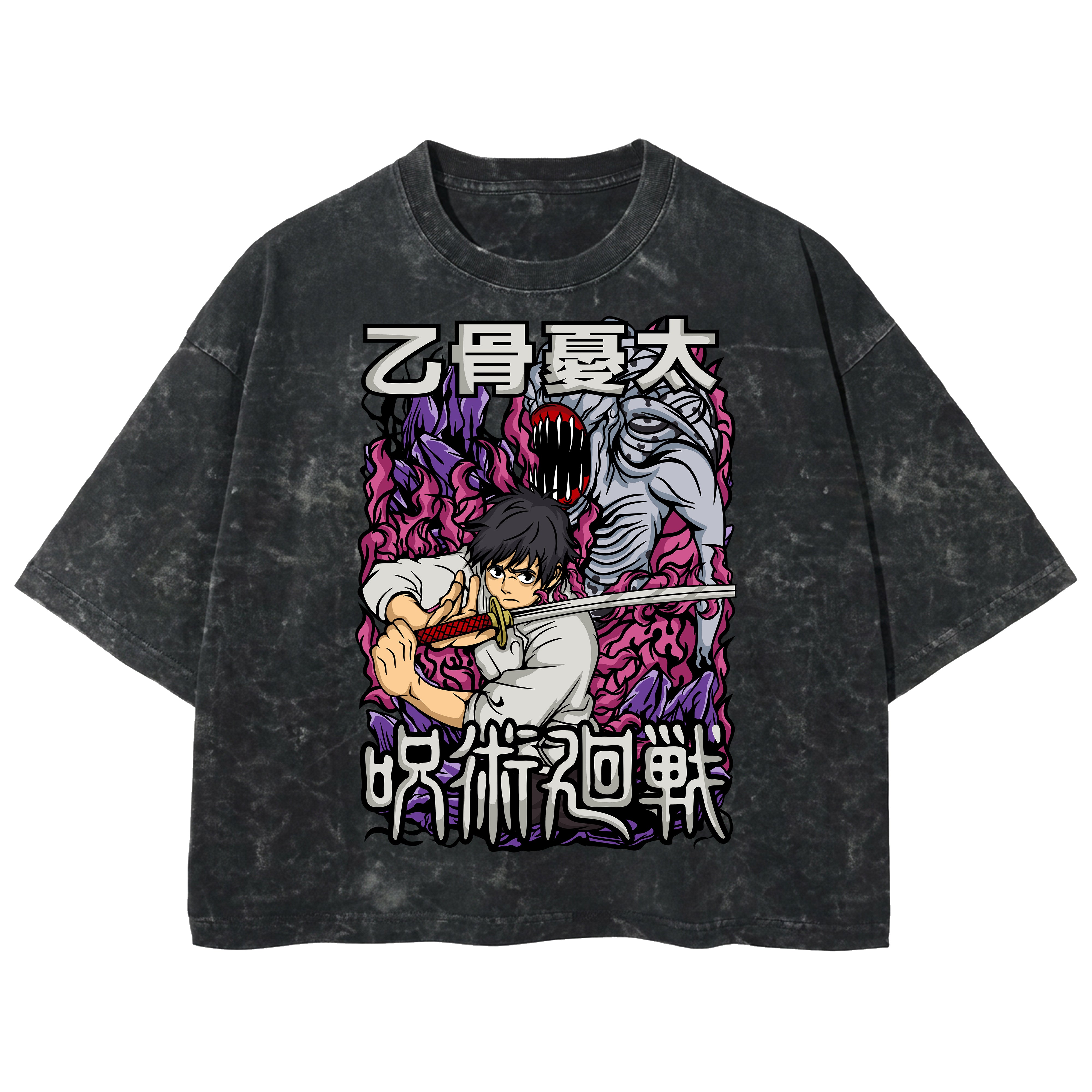 Playera streetwear premium de anime y gaming ExtraLife MX, corte boxy deluxe mineral wash heavyweight en color Acid Wash, moda urbana mexicana de culto.