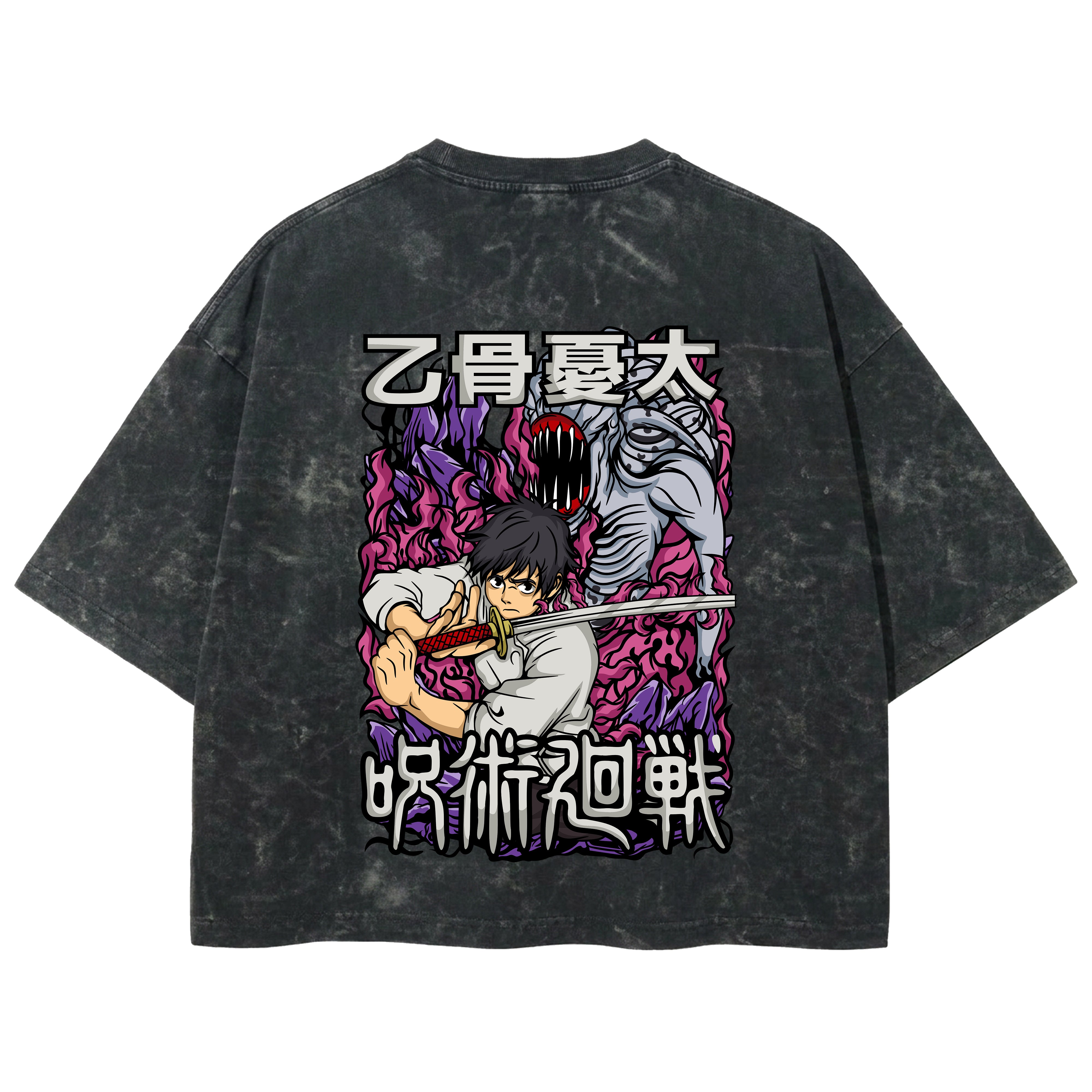 Playera streetwear premium de anime y gaming ExtraLife MX, corte boxy deluxe mineral wash heavyweight en color Acid Wash, moda urbana mexicana de culto.
