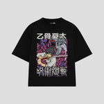 Playera streetwear premium de anime y gaming ExtraLife MX, corte boxy oversized drop shoulder heavyweight en color Deep Black y Off-White, moda urbana mexicana de culto.