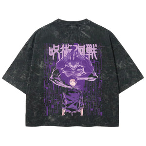 Playera streetwear premium de anime y gaming ExtraLife MX, corte boxy deluxe mineral wash heavyweight en color Acid Wash, moda urbana mexicana de culto.