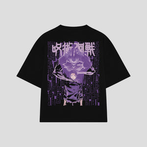 Playera streetwear premium de anime y gaming ExtraLife MX, corte boxy oversized drop shoulder heavyweight en color Deep Black y Off-White, moda urbana mexicana de culto.