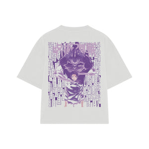Playera streetwear premium de anime y gaming ExtraLife MX, corte boxy oversized drop shoulder heavyweight en color Deep Black y Off-White, moda urbana mexicana de culto.