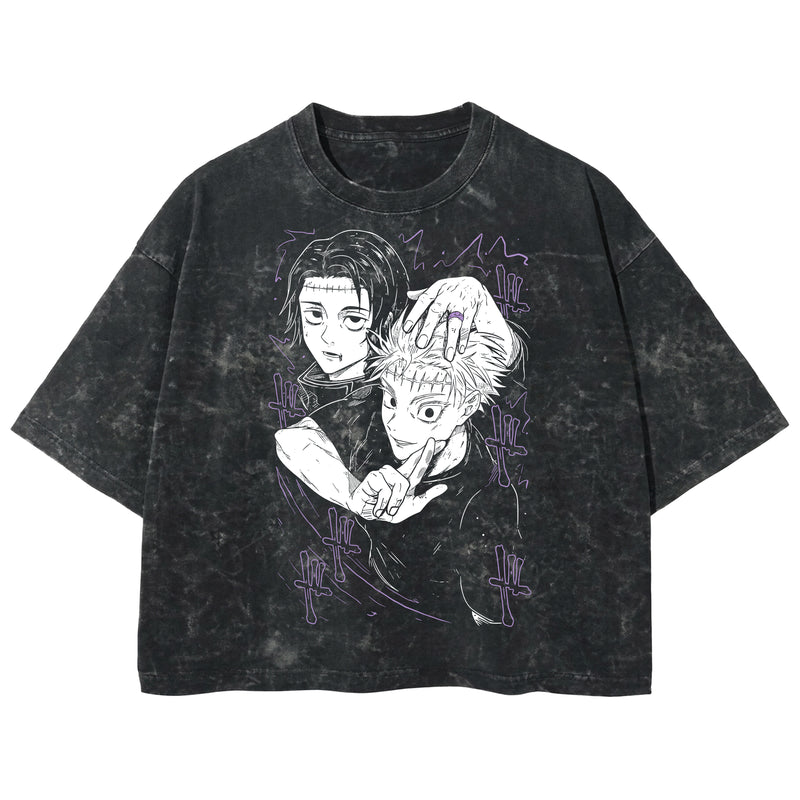 Playera streetwear premium de anime y gaming ExtraLife MX, corte boxy deluxe mineral wash heavyweight en color Acid Wash, moda urbana mexicana de culto.
