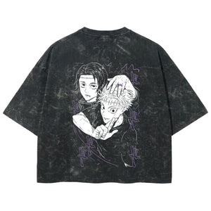 Playera streetwear premium de anime y gaming ExtraLife MX, corte boxy deluxe mineral wash heavyweight en color Acid Wash, moda urbana mexicana de culto.