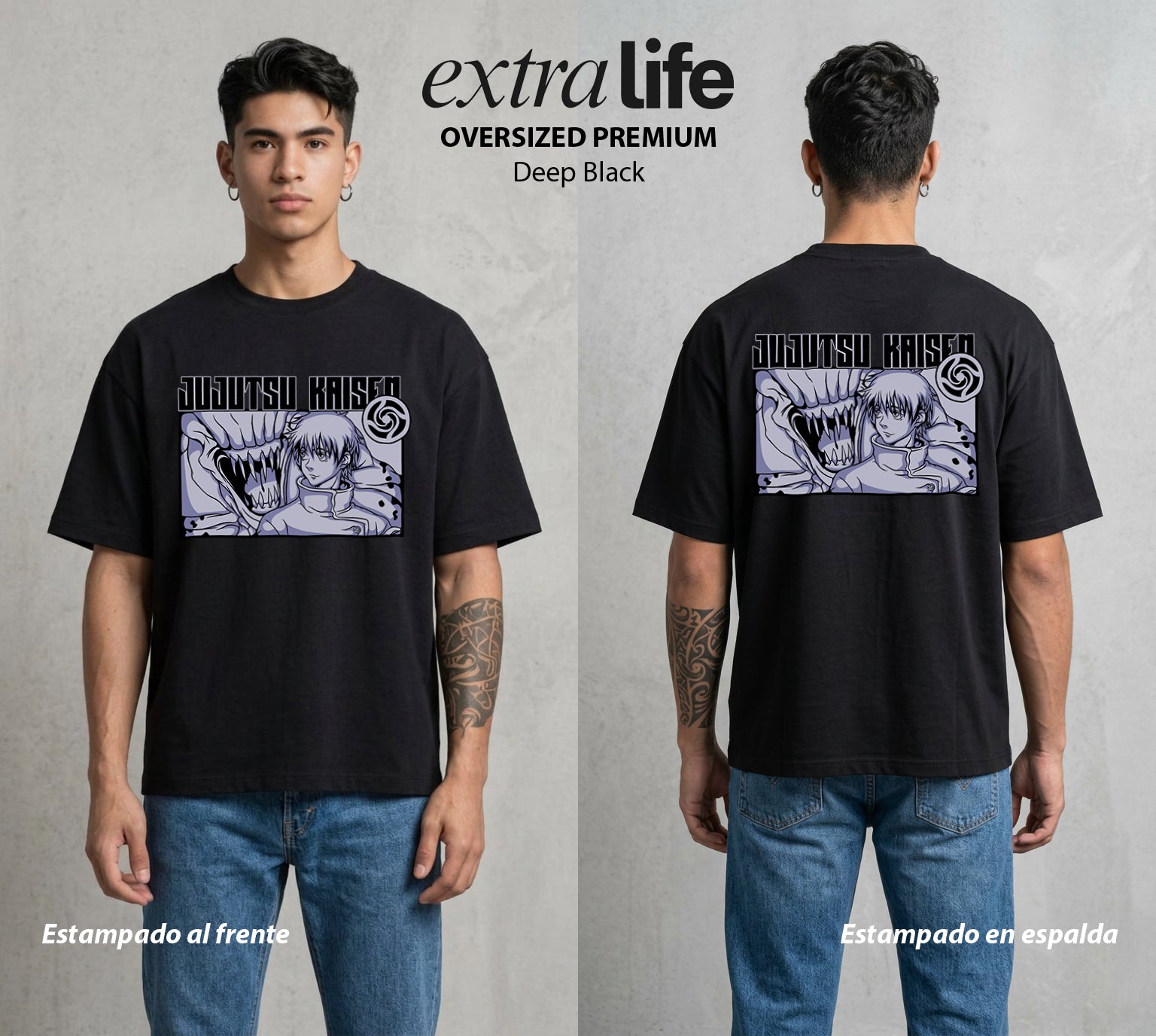 El Arte de las Maldiciones | El Gran Brujo Invertido #01980 - Playera Oversized Premium | Deep Black - Foto en modelo