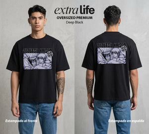 El Arte de las Maldiciones | El Gran Brujo Invertido #01980 - Playera Oversized Premium | Deep Black - Foto en modelo