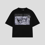 Playera streetwear premium de anime y gaming ExtraLife MX, corte boxy oversized drop shoulder heavyweight en color Deep Black y Off-White, moda urbana mexicana de culto.