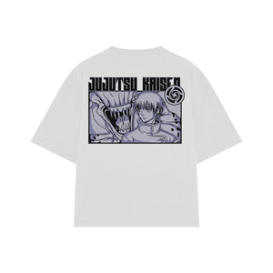 Playera streetwear premium de anime y gaming ExtraLife MX, corte boxy oversized drop shoulder heavyweight en color Deep Black y Off-White, moda urbana mexicana de culto.