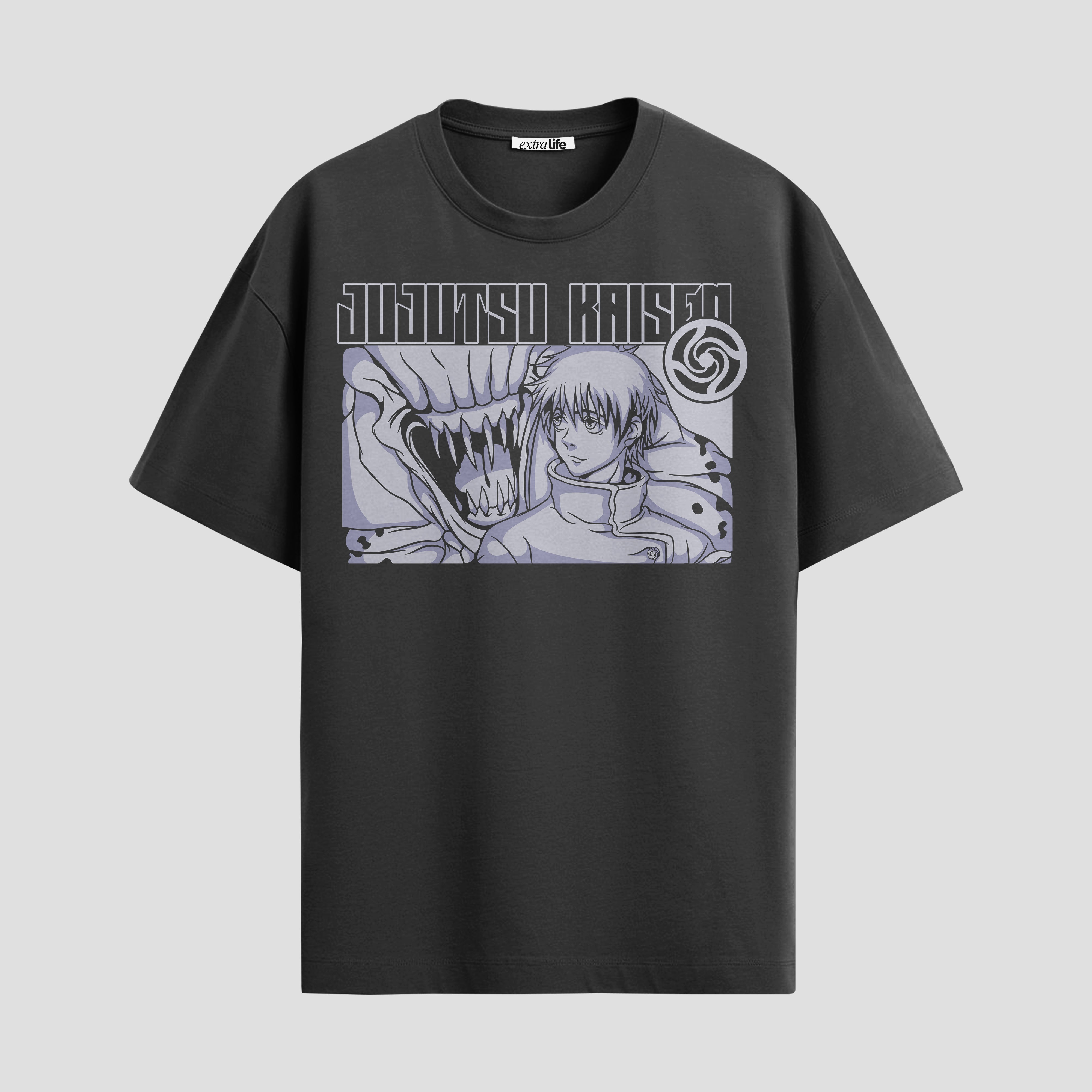 Playera urbana de anime y gaming ExtraLife MX, corte Standard Fit unisex ligero y transpirable en color Deep Black y Pure White, ropa de uso diario para gym y casual.