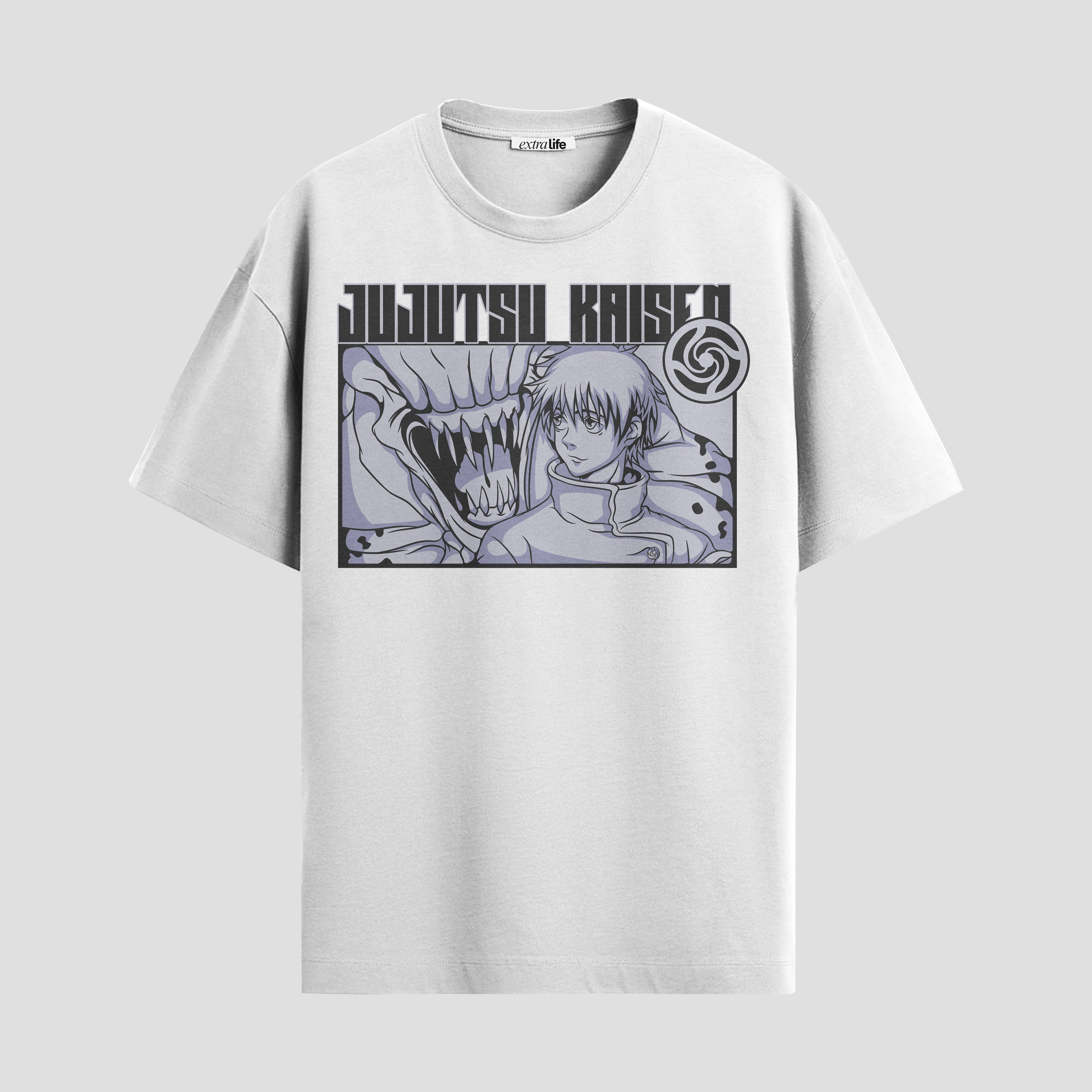 Playera urbana de anime y gaming ExtraLife MX, corte Standard Fit unisex ligero y transpirable en color Deep Black y Pure White, ropa de uso diario para gym y casual.