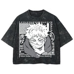 Playera streetwear premium de anime y gaming ExtraLife MX, corte boxy deluxe mineral wash heavyweight en color Acid Wash, moda urbana mexicana de culto.