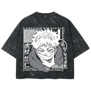 Playera streetwear premium de anime y gaming ExtraLife MX, corte boxy deluxe mineral wash heavyweight en color Acid Wash, moda urbana mexicana de culto.