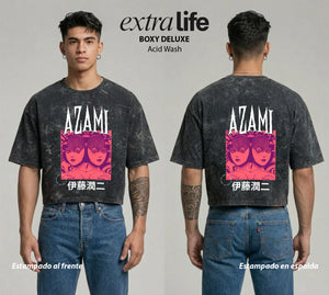 Playera streetwear premium de anime y gaming ExtraLife MX, corte boxy deluxe mineral wash heavyweight en color Acid Wash, moda urbana mexicana de culto.