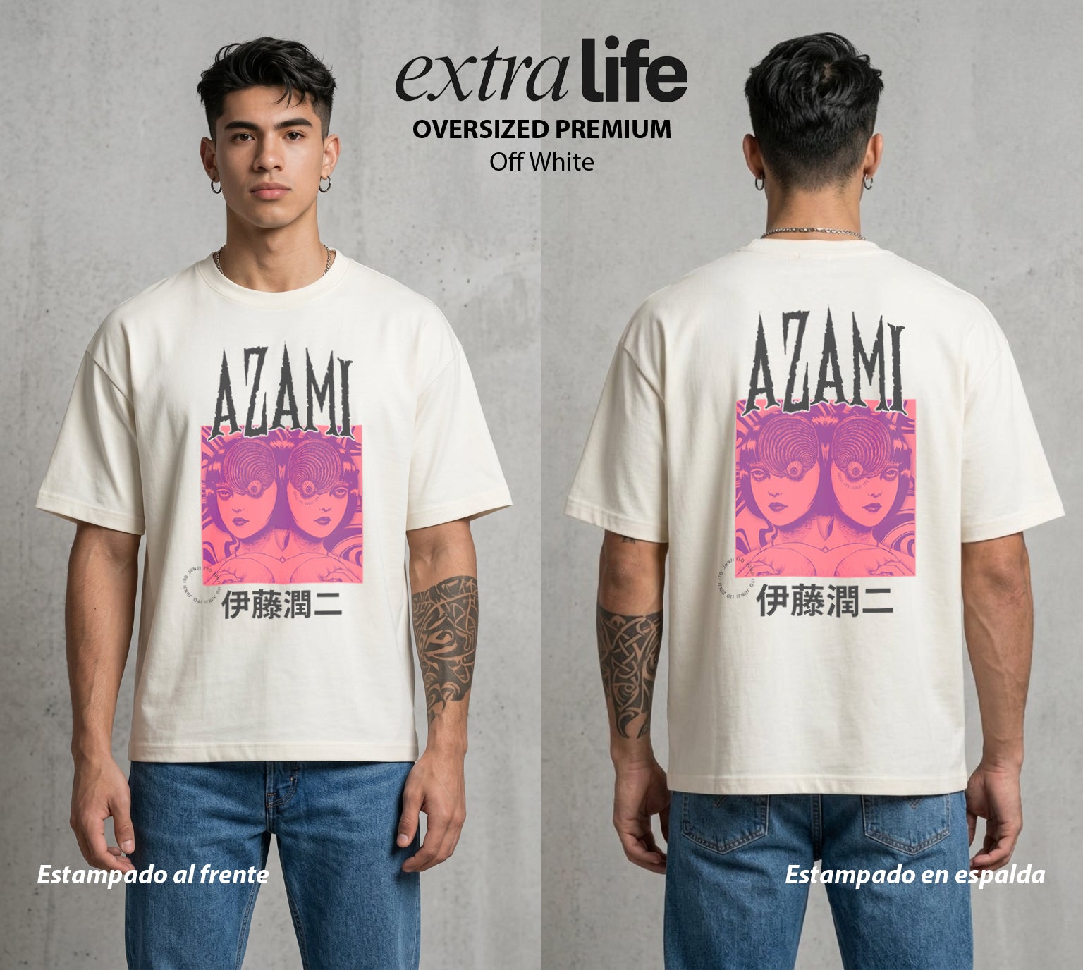 El Horror del Mangaka | El Horror Vegetal #01986 - Playera Oversized Premium | Off White - Foto en modelo