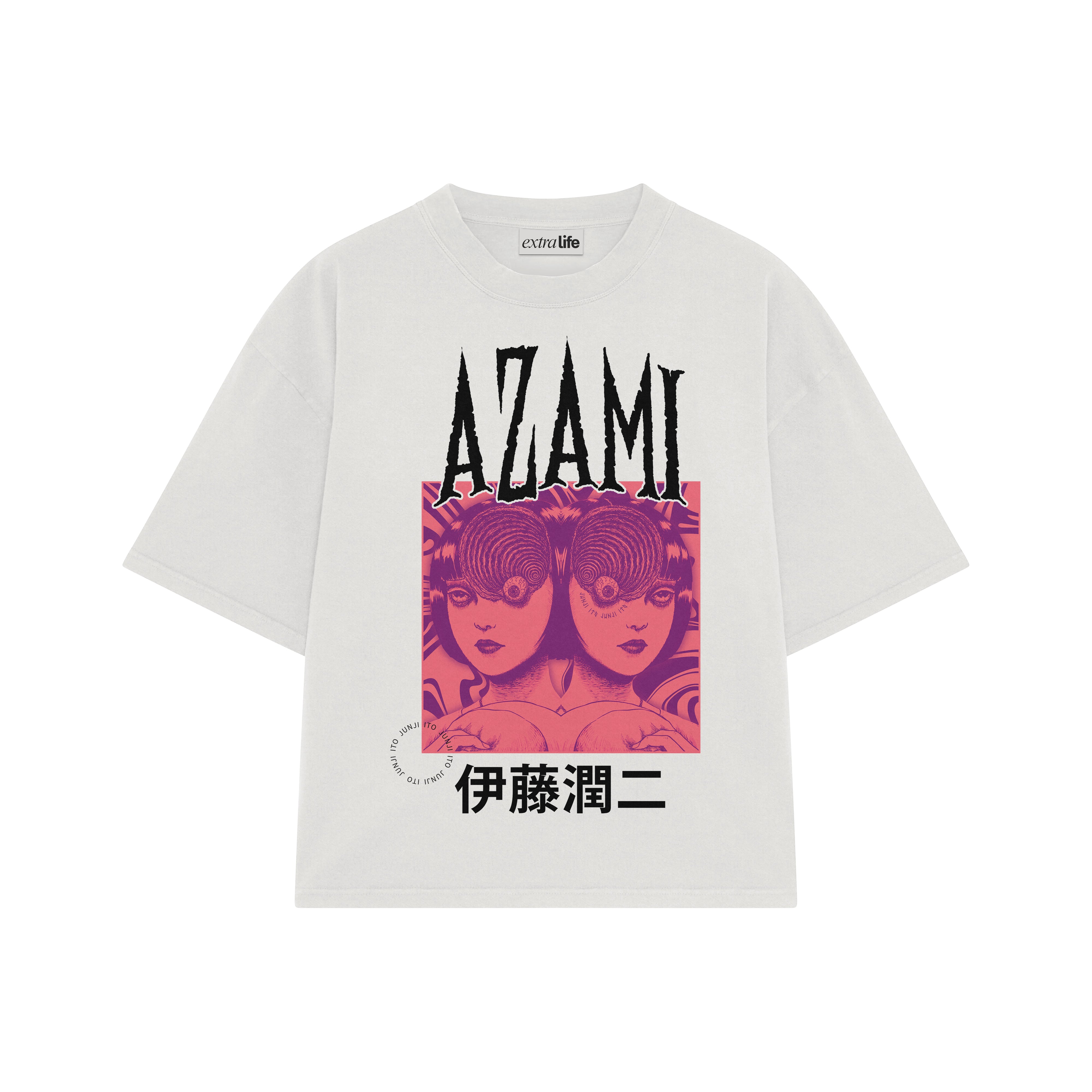 Playera streetwear premium de anime y gaming ExtraLife MX, corte boxy oversized drop shoulder heavyweight en color Deep Black y Off-White, moda urbana mexicana de culto.