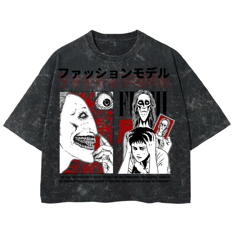 Playera streetwear premium de anime y gaming ExtraLife MX, corte boxy deluxe mineral wash heavyweight en color Acid Wash, moda urbana mexicana de culto.