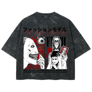 Playera streetwear premium de anime y gaming ExtraLife MX, corte boxy deluxe mineral wash heavyweight en color Acid Wash, moda urbana mexicana de culto.