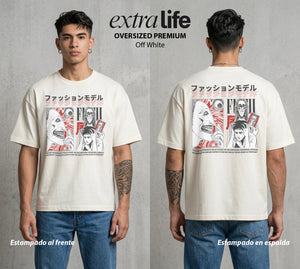 El Horror del Mangaka | La Señorita del Horror #01987 - Playera Oversized Premium | Off White - Foto en modelo