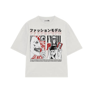 Playera streetwear premium de anime y gaming ExtraLife MX, corte boxy oversized drop shoulder heavyweight en color Deep Black y Off-White, moda urbana mexicana de culto.