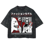 Playera streetwear premium de anime y gaming ExtraLife MX, corte boxy deluxe mineral wash heavyweight en color Acid Wash, moda urbana mexicana de culto.