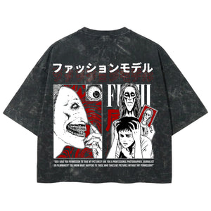 Playera streetwear premium de anime y gaming ExtraLife MX, corte boxy deluxe mineral wash heavyweight en color Acid Wash, moda urbana mexicana de culto.